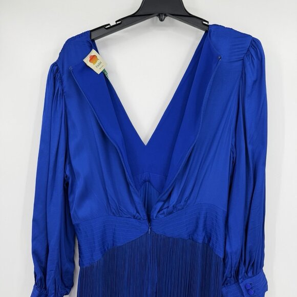 FARM Rio Blue Fringe Long Sleeve Maxi Dress Size XL Cocktail Party Semi Formal - Picture 13 of 16